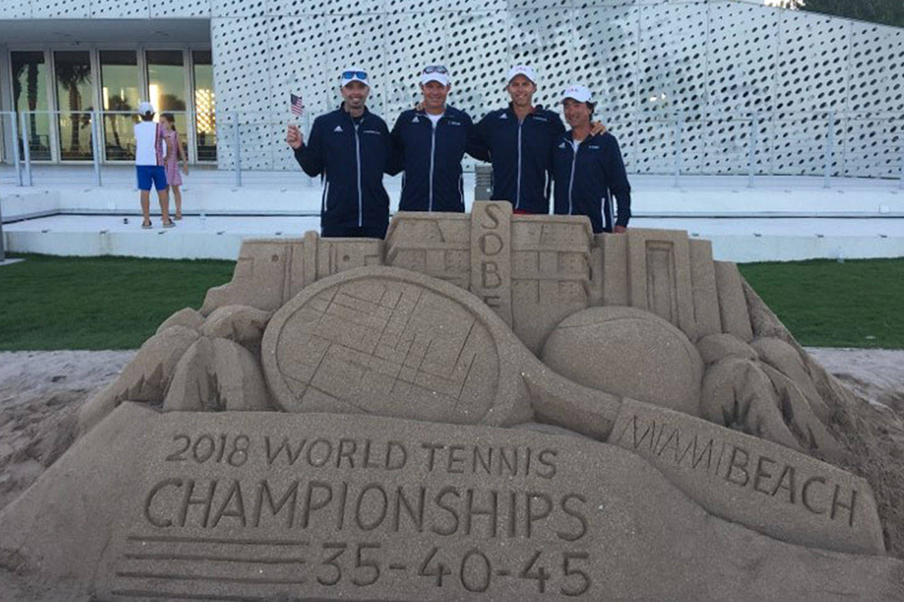 Ryan Pang (pictured on the far right) poses for a photo with teammates Sam Schroerlucke, Chris Groer and Ross Duncan in Miami. Photo courtesy of Ryan Pang