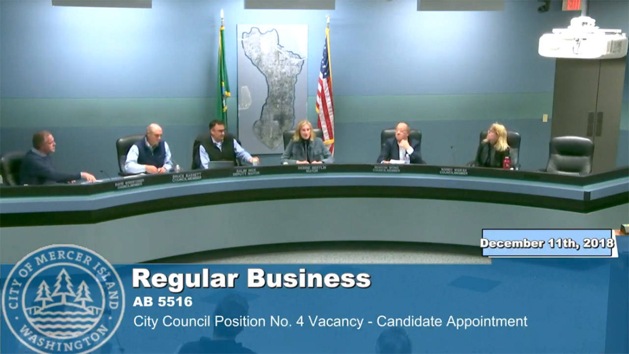 The Mercer Island City Council votes on the vacancy in Position No. 4 on Dec. 11. Photo via YouTube