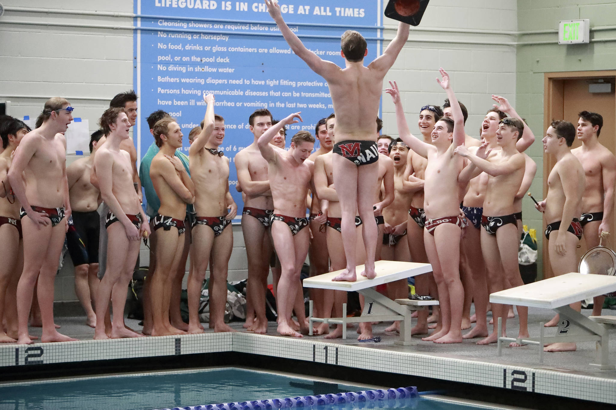 The Mercer Island Islanders boys swim team earned first place at the KingCo swim meet on Feb. 2 at Mary Wayte Pool on Mercer Island. Photo courtesy of Jay Na