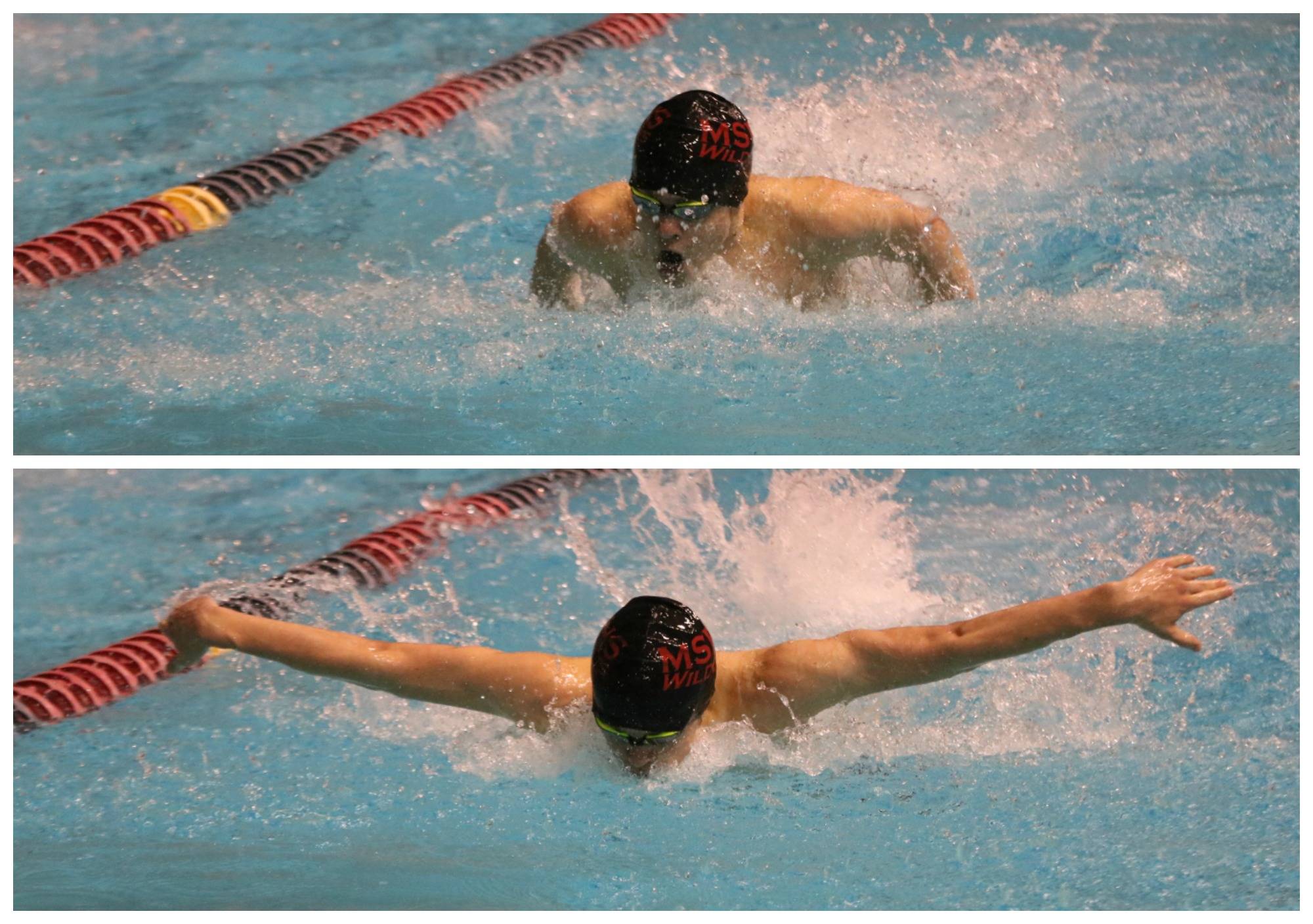 Mount Si junior Nathan Harris competes in the 100 butterfly B final at the 4A state meet on Saturday at the King County Aquatics Center in Federal Way. He finished 14th in 53.65. Andy Nystrom / staff photos