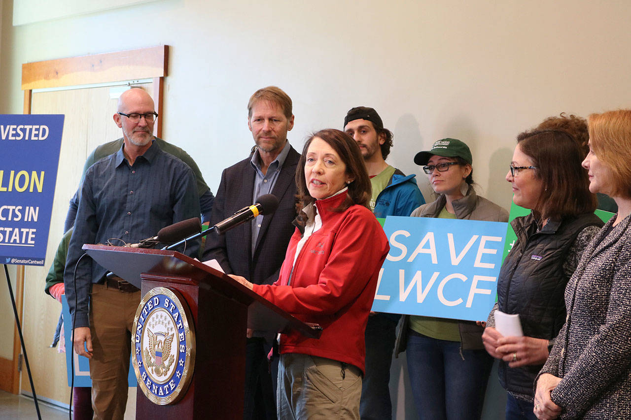 Sen. Maria Cantwell speaks about the impact of the expired Land and Water Conservation Fund on Washington state. Her legislation to permanently reauthorize the fund passed the Senate with bipartisan support. Katie Metzger/staff photo