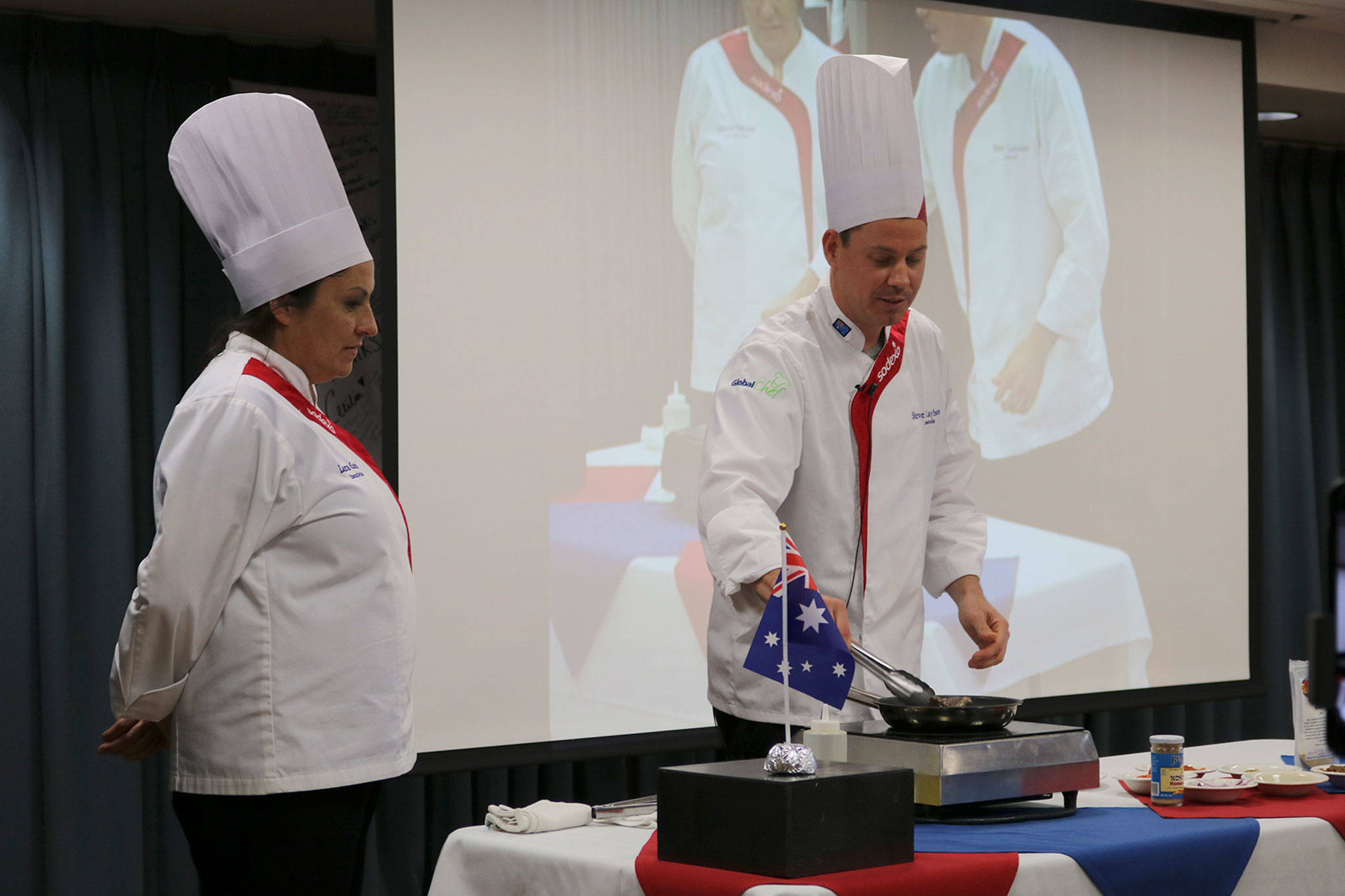 Chef Steve Laybourn demonstrates how to sear kangaroo meat. Katie Metzger/staff photo