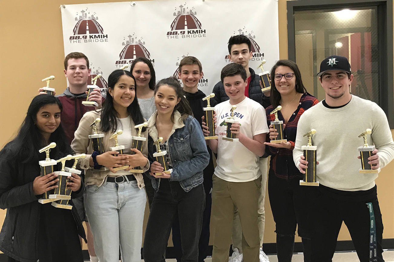 Mercer Island High School radio broadcasters were honored with 20 national Golden Microphone awards for excellence. Photo courtesy of Mercer Island High School