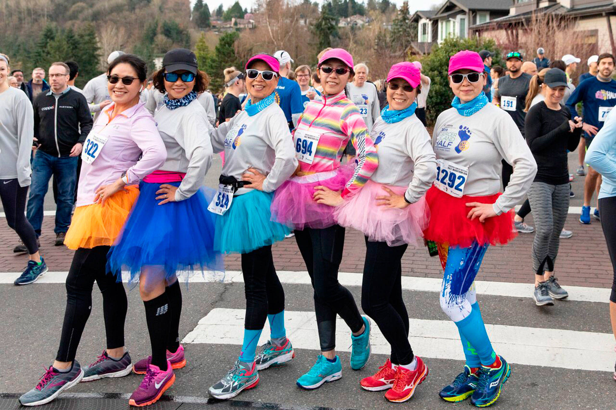 Women in tutus get ready to run at the Mercer Island Rotary Half Marathon on March 24. Photo courtesy of Gillian Peckham
