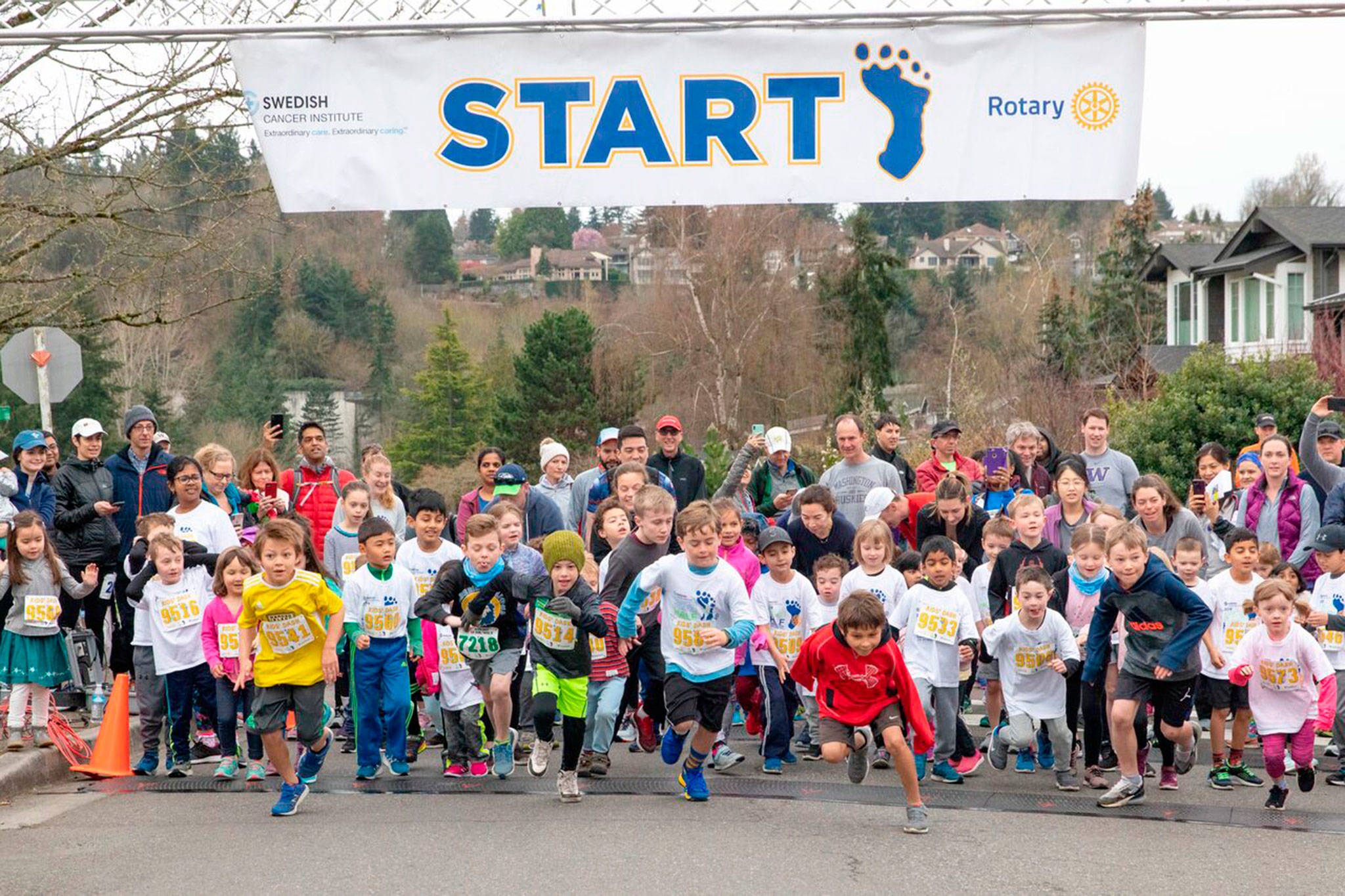 Local youngsters sprint during the Kids’ Dash at the Mercer Island Rotary Half Marathon on March 24. Photo courtesy of Gillian Peckham
