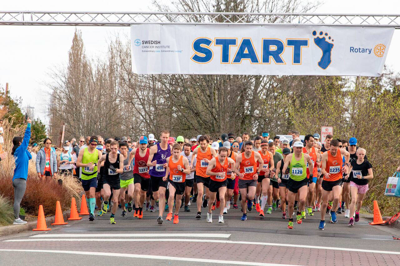 Runners take their marks at the start of the 47th Annual Rotary Half Marathon on Mercer Island on March 24. Photo courtesy of Gillian Peckham