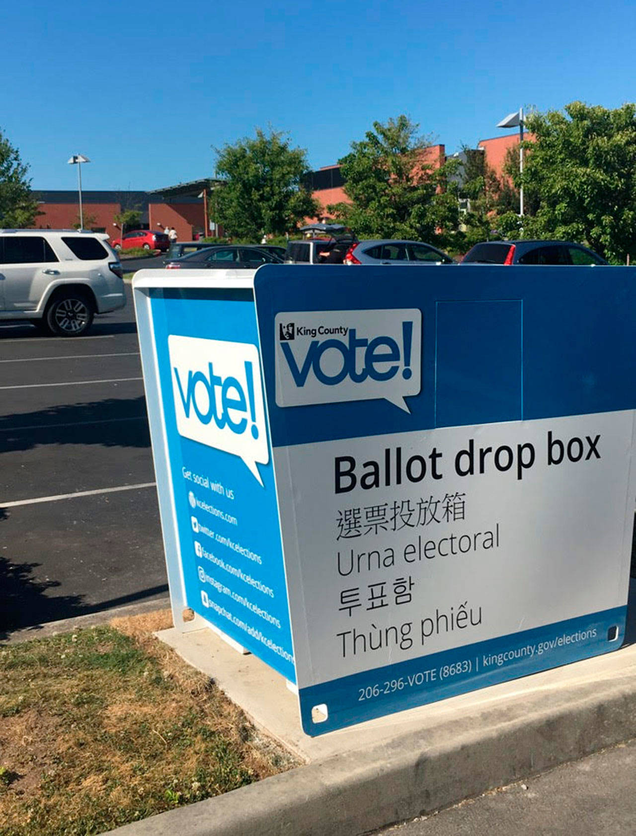The ballot drop box at the Mercer Island Community and Event Center, 8236 SE 24th St.. File photo
