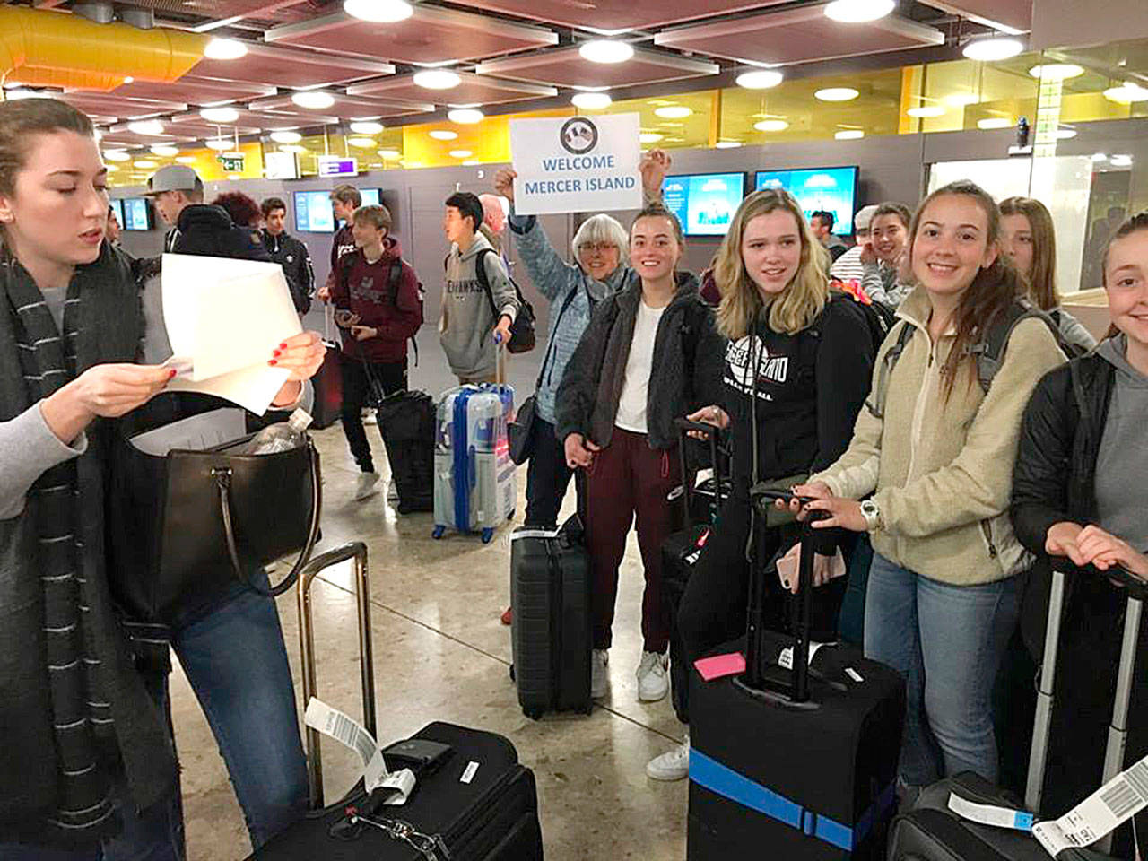 MI students’ arrival at the Geneva Airport where they were met by their French hosts on April 5. Courtesy photo of City of Thonon website
