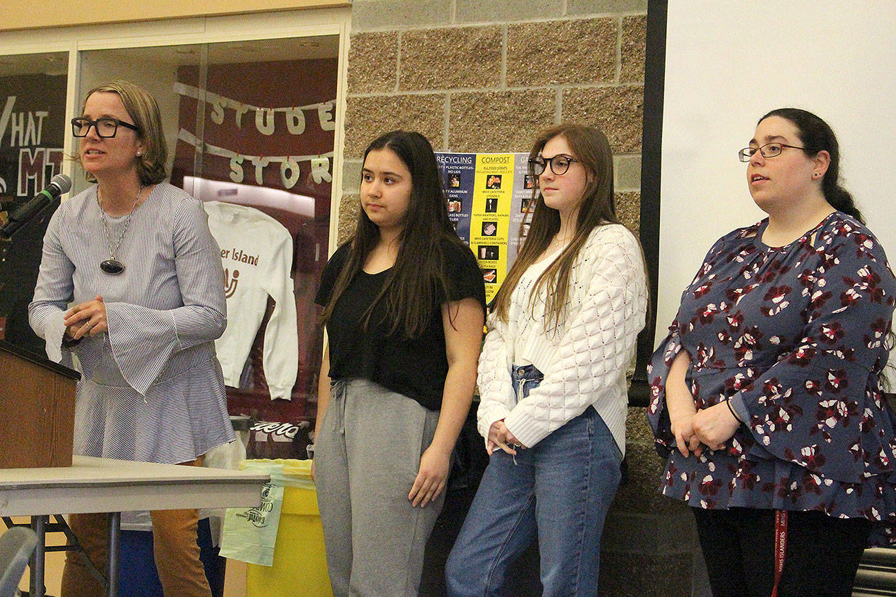 Fine Arts Advisory Council President Marni Sheppard, MIHS freshmen Ksenia Hunter and Lilly Jester, and ceramics teacher Chantel Torrey thank the community for supporting the Empty Bowls fundraiser. Madison Miller / staff photo