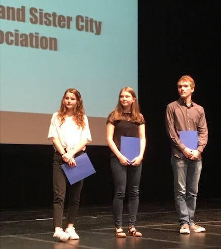 Hanna Whobrey (left) Ella Veljovich, and Brandon Hill. Photo courtesy of Mercer Island Sister City Association