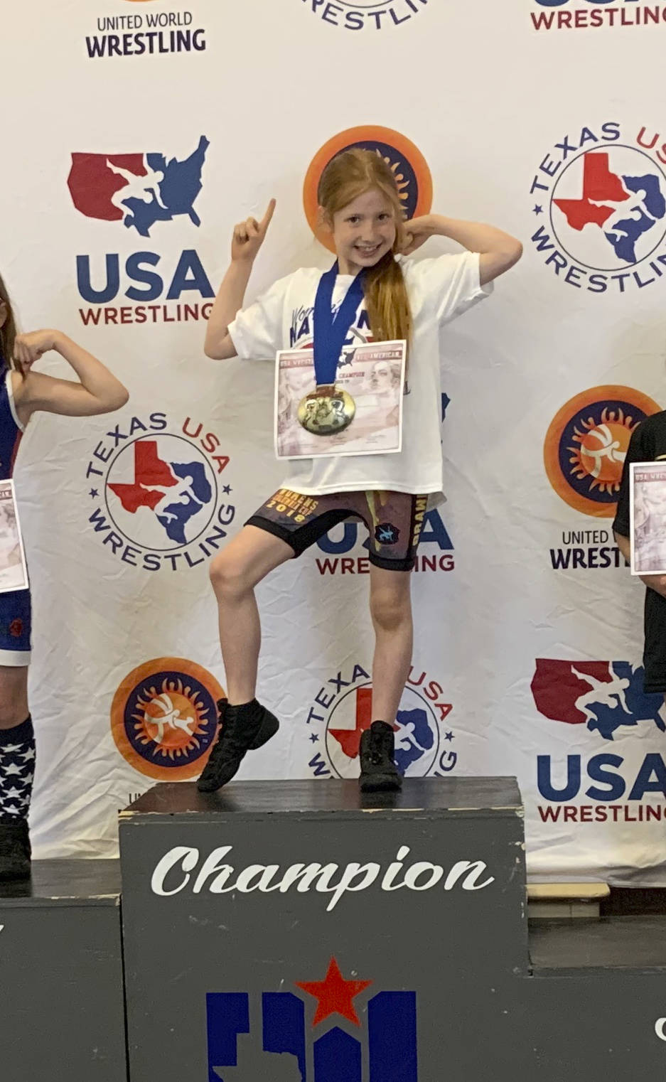 Arabella Chapman earned the top spot on the podium in the 55-pound weight class at the 2019 Women’s National Championships and World Team trials. Photo courtesy of Connie Chapman