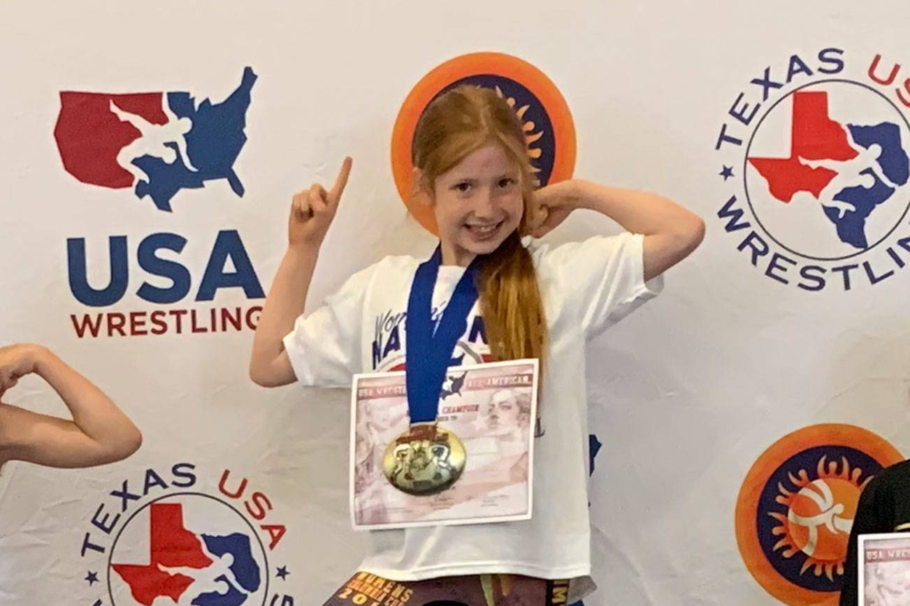 Arabella Chapman earned the top spot on the podium in the 55-pound weight class at the 2019 Women’s National Championships and World Team trials. Photo courtesy of Connie Chapman