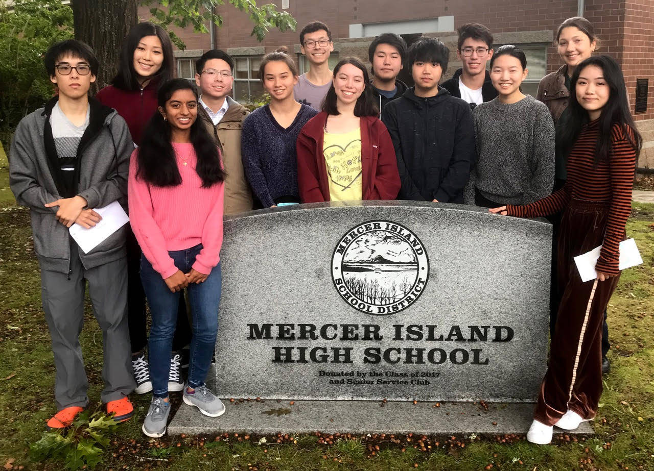 Mercer Island High School students (not in order) Henry Do, Jasper Geer, Lauren Hunter, Leonard Jung, Meghana Kakubal, Sophia Scull, Lucille Shield, Thomas Short, Sarah Wang, Zitong Wang, Derek Wong, Grace Y. Zhang and Jason Zhang are National Merit Scholarship program semifinalists. Photo courtesy of Mercer Island School District