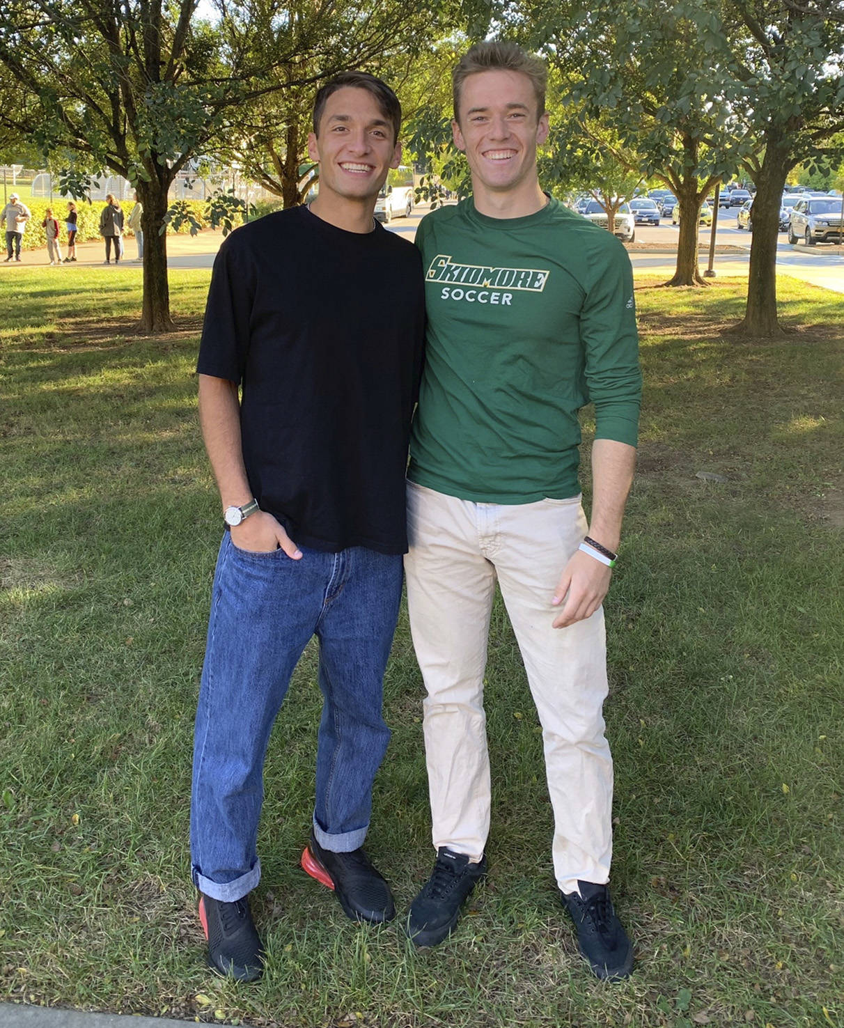 Reis Kissel (left), a defender for Vassar College, and David Braman (right), a midfielder for Skidmore College, have trained together during the summer the last two years to prepare for their college soccer seasons. Photo courtesy of Pat Braman