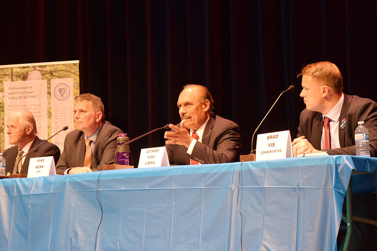 Jati Sidhu, the Liberal candidate for the Mission-Matsqui-Fraser Canyon riding, speaks during Thursday’s all-candidates meeting.