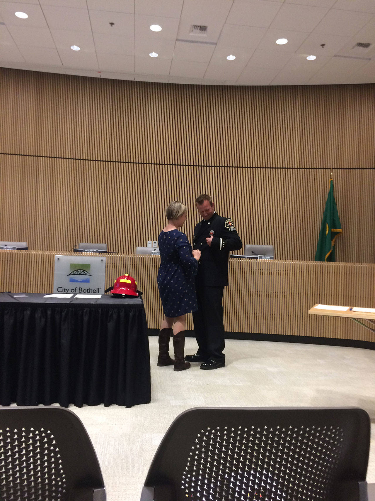 Robinson being sworn in as a lieutenant of the Bothell Fire Department. Photo courtesy Gary Robinson