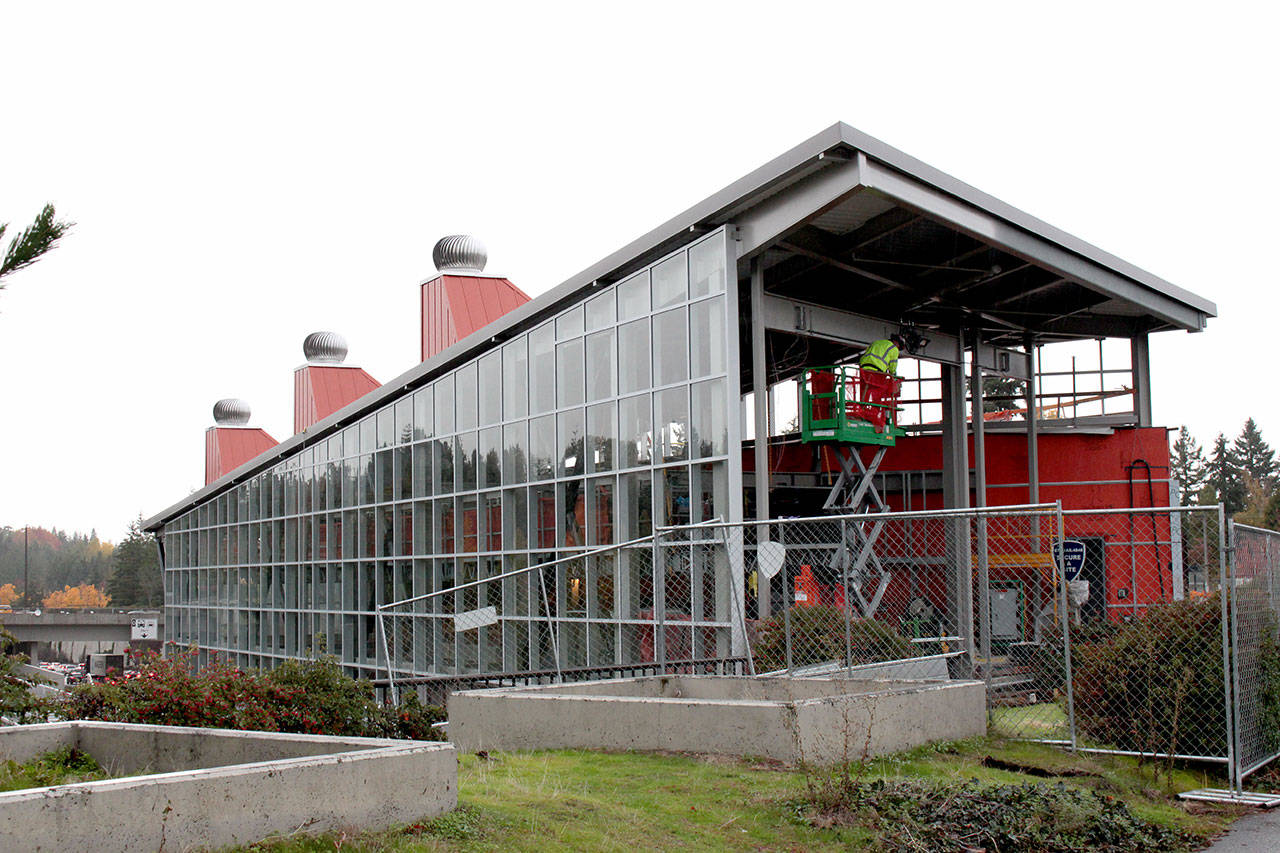 The Mercer Island light rail station under construction, set to open in 2023. Natalie DeFord/staff photo