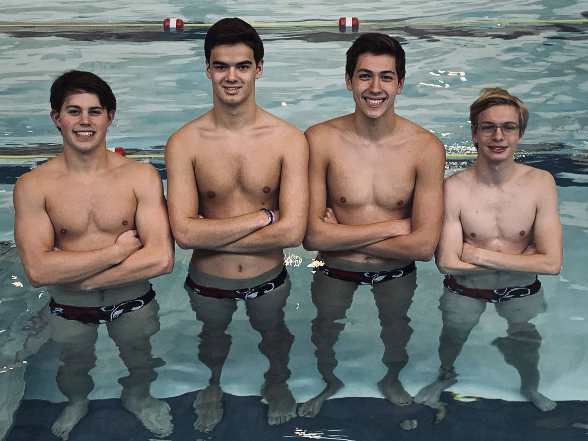 The Mercer Island boys swim and dive captains, (from left) Jake Headrick, Carter Whipple, Oliver Schaaf and Gabe Neale. Photo courtesy of Danielle Whipple