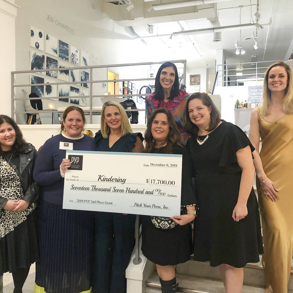 At a Dec. 6 event, Pitch Your Peers (PYP) Seattle presented a grant award of $17,700 to Kindering. From left: Kindering community engagement officer Anna Brown, Kindering chief development officer Alison Morton, PYP grant champion — who pitched Kindering — Erin Azose, Kindering CEO Lisa Greenwald, PYP co-founder and president Erin Krawiec, Kindering assistant development director Jennifer Schumacher, and PYP co-founder and vice president Alison Burks. Courtesy photo.