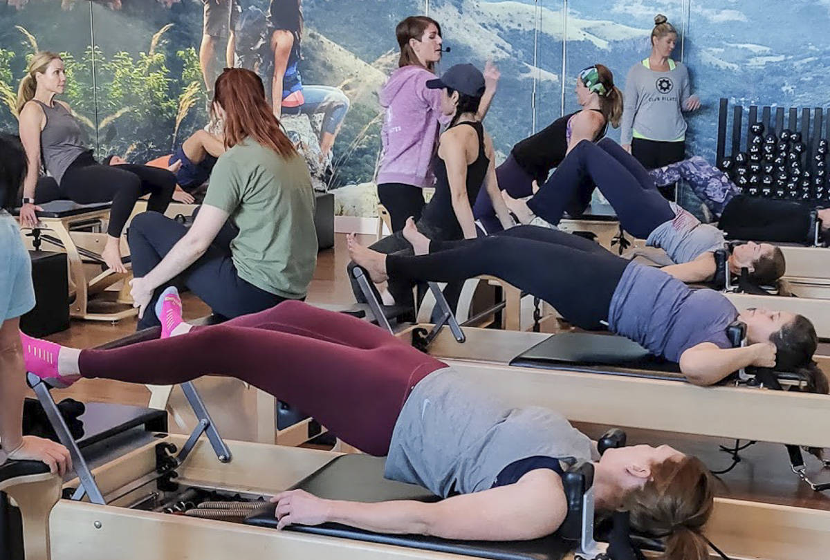 Participants of the Mercer Island Chamber of Commerce’s Fitness Crawl 2.0 on Nov. 2, 2019, complete an instructor-led session at Club Pilates. All event proceeds benefited the Mercer Island Boys Girls Club.