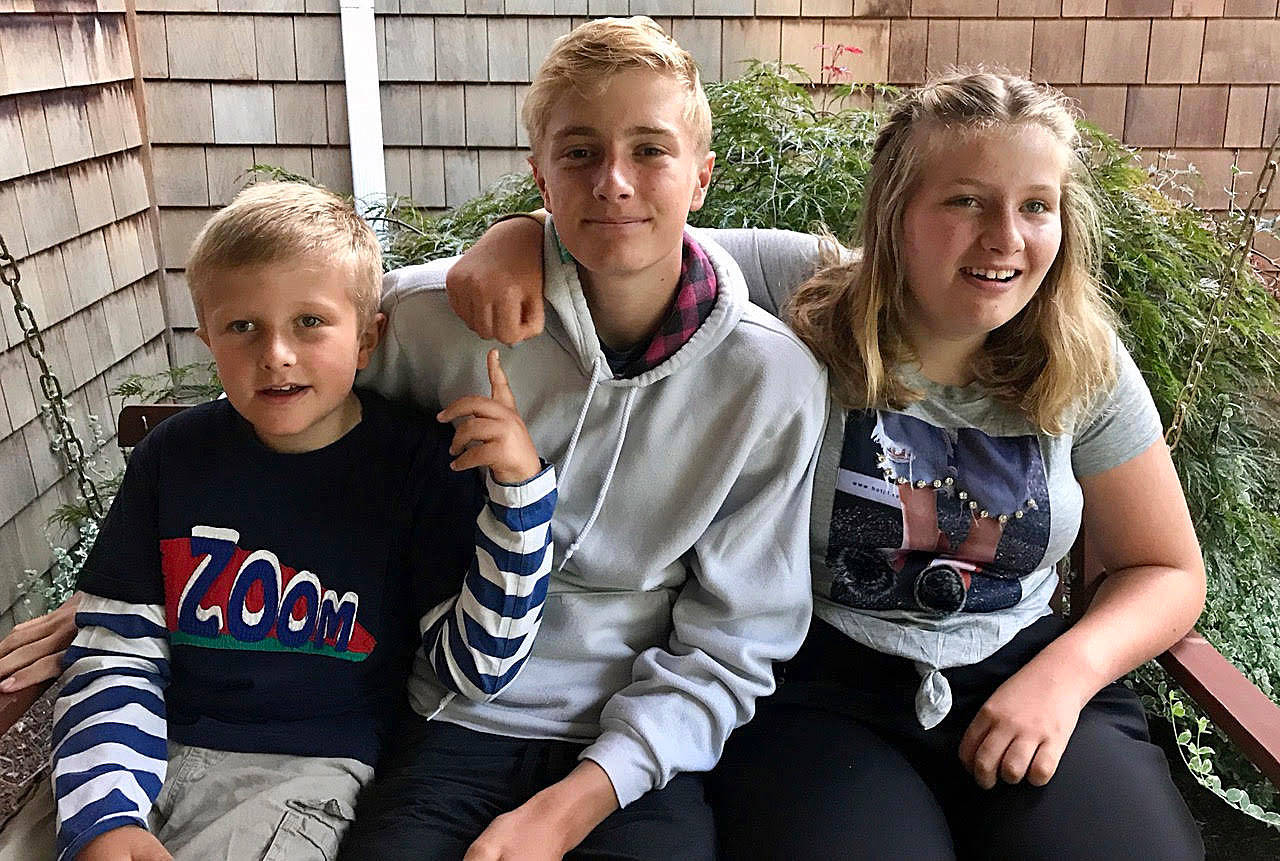 Cooper Hawkins (9), Nash Hawkins (16) and Charlotte Hawkins (12) at the Hawkins’ home. Courtesy photo