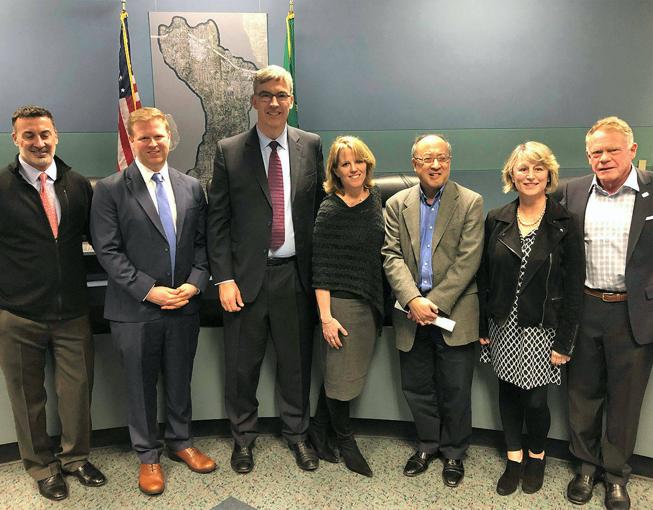 From left: Salim Nice, David Rosenbaum, Craig Reynolds, Deputy Mayor Wendy Weiker, Mayor Benson Wong, Lisa Anderl, Jake Jacobson. Photo courtesy city communications manager Ross Freeman.