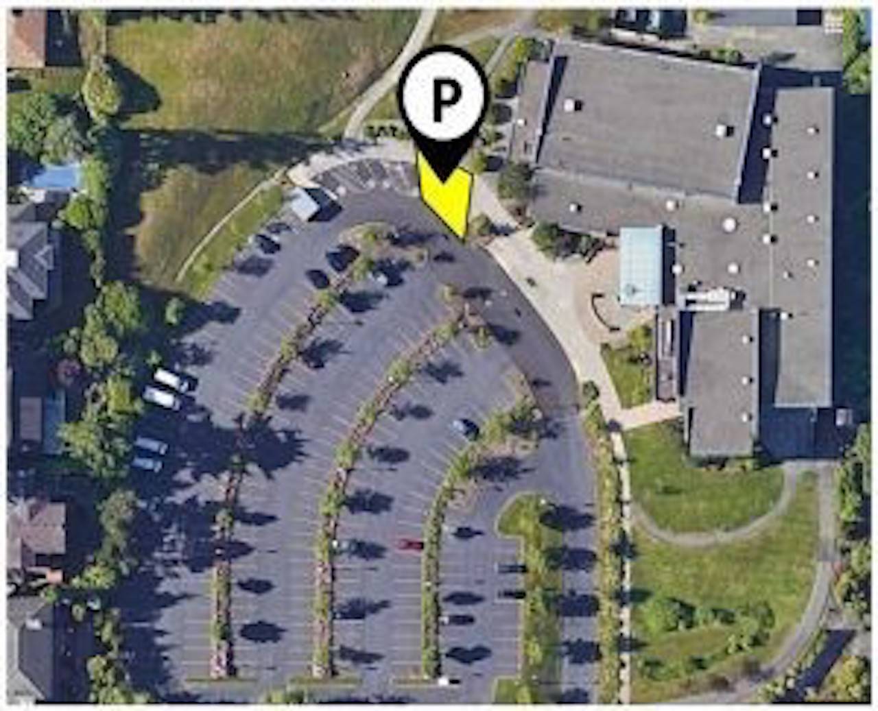 A map highlighting where pantry patrons should park to get assistance. Photo courtesy city of Mercer Island