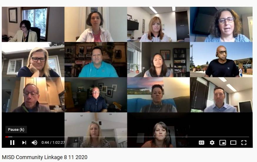 Pictured is a screenshot of the Mercer Island School District board meeting on Aug. 11 via Zoom.                                Mercer Island School Board led a community linkage session on Aug. 11 via Zoom. Screenshot
