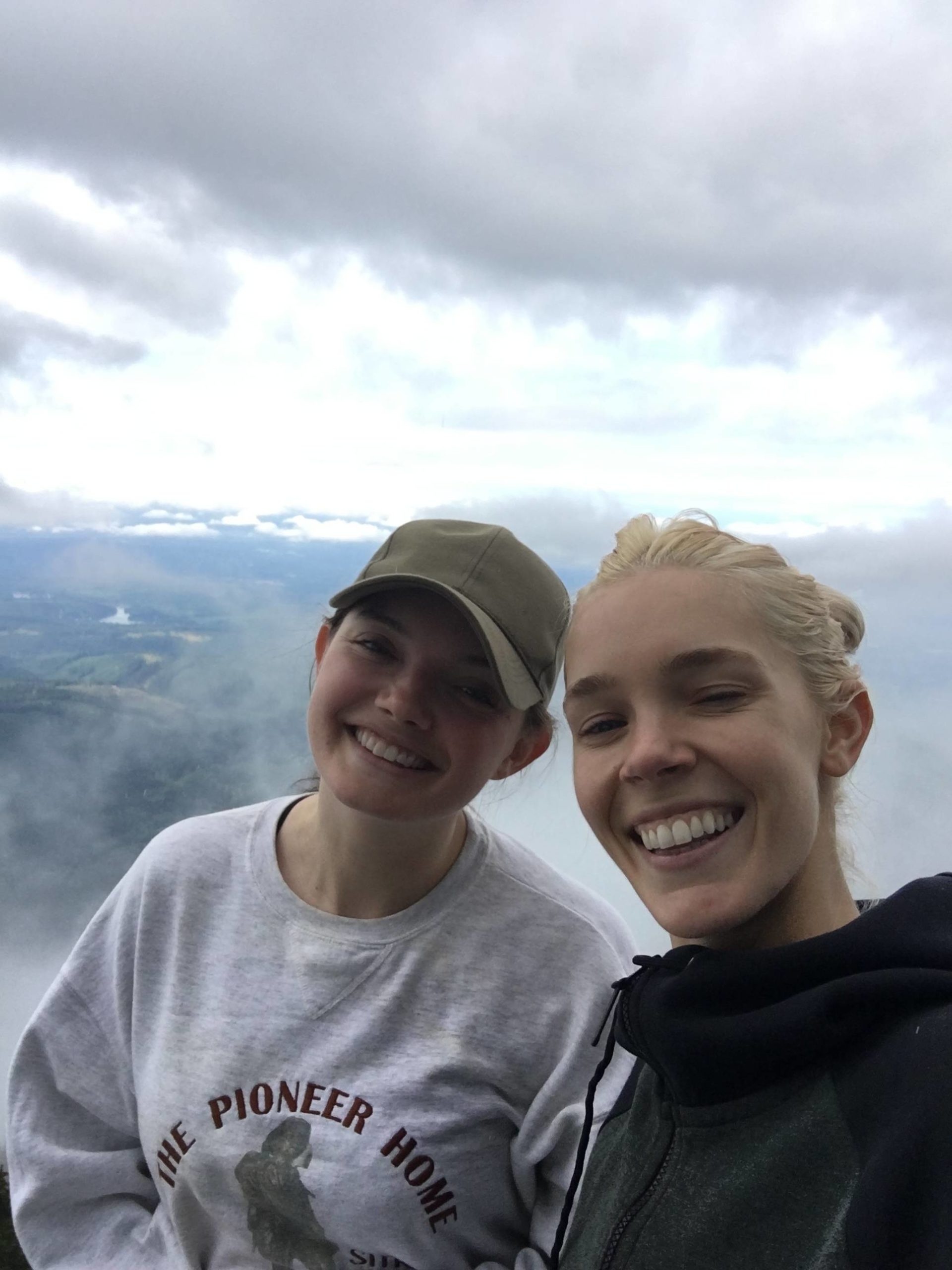Gigi Gillie, left, and Alex Taylor at the top of Mount Pilchuck at the old fire lookout tower. Photo courtesy of Alex Taylor