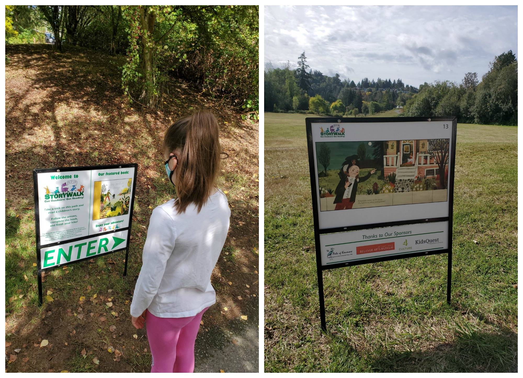 The Mercer Island Preschool Association’s Pop-Up Story Walk is happening now through Oct. 17 in Luther Burbank Park. Visitors can enjoy a short loop through the park while reading “Tiny, Perfect Things” by M.H. Clark. Just follow the signs to the next “page” of the story. “Tiny, Perfect Things” is the story of a child and a grandfather whose walk around the neighborhood leads to a day of shared wonder as they discover all sorts of tiny, perfect things together. The Story Walk will begin at the South Parking Lot (located at the intersection of Southeast 26th Street and 84th Avenue Southeast). Mercer Island Parks & Recreation and the Mercer Island Community Fund have made the event possible. Photos courtesy of the Mercer Island Preschool Association