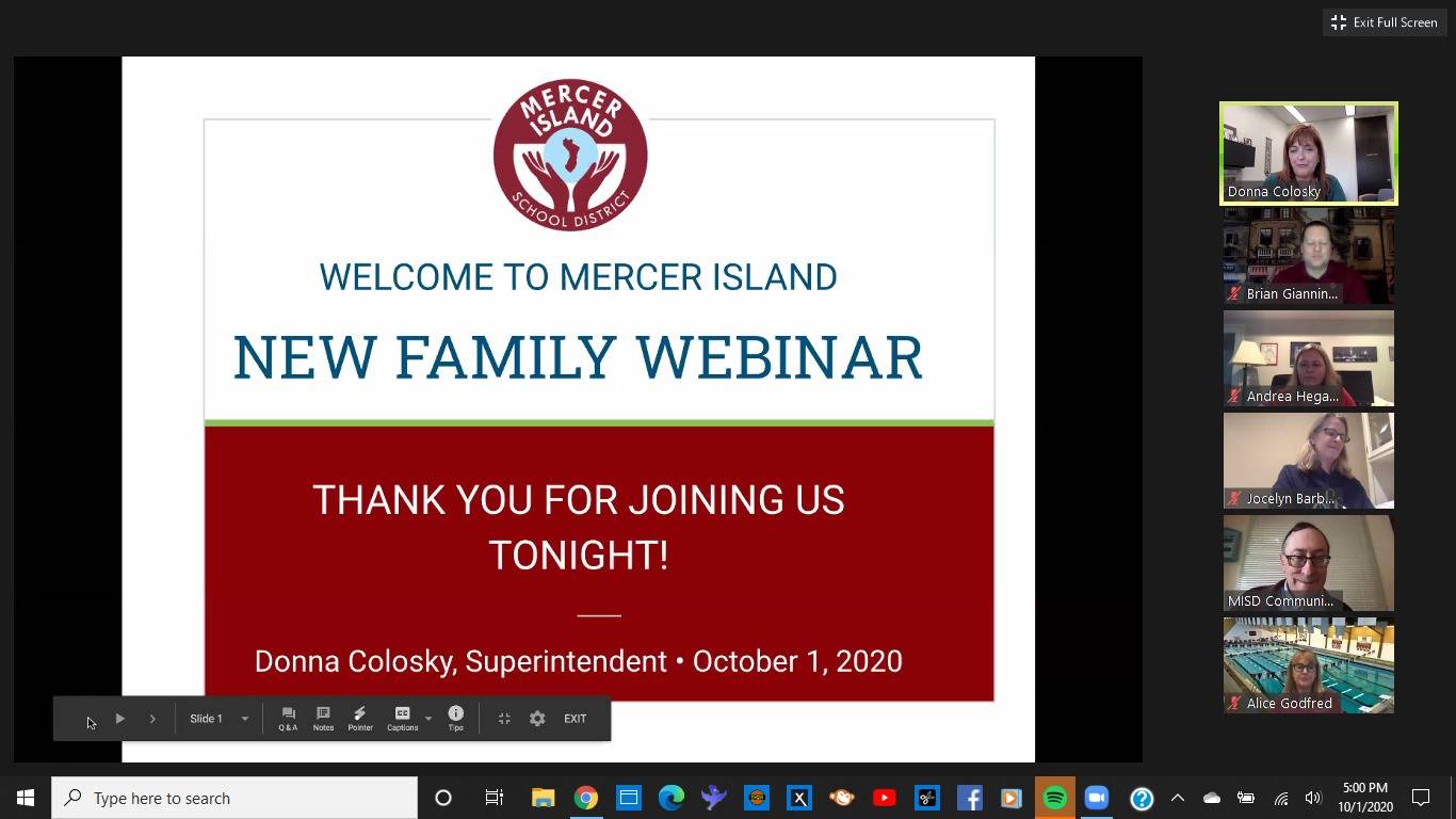 Community members spoke about their organizations at a virtual meeting for new Mercer Island School District families on Oct. 1. Screen Zoom photo