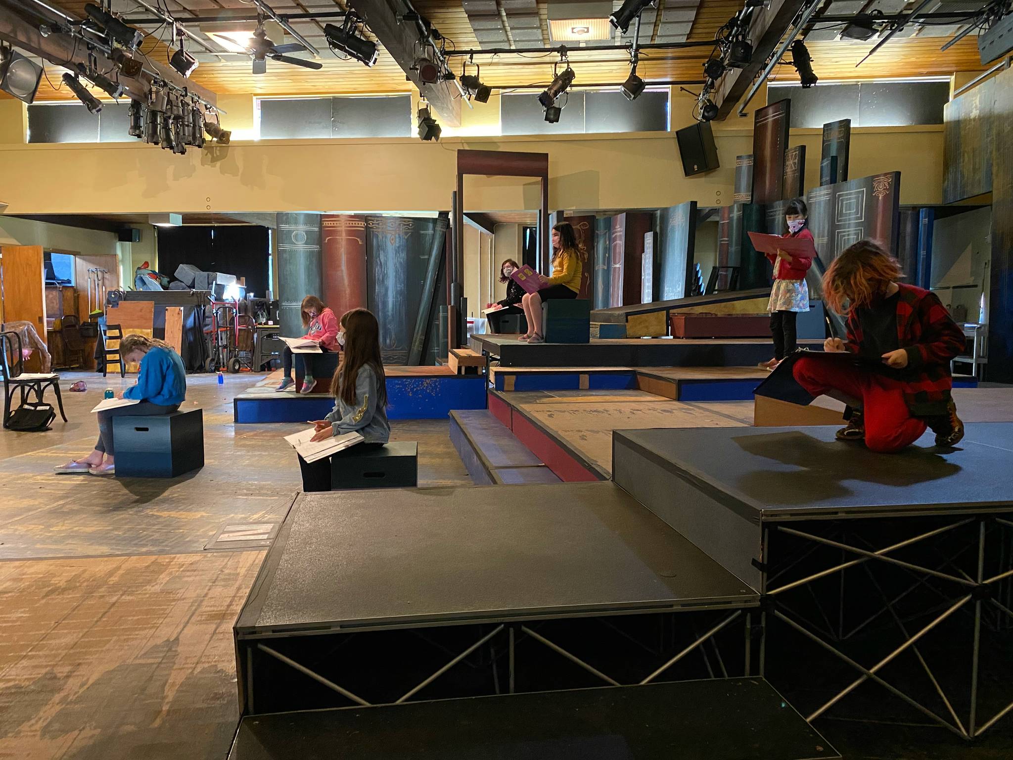 Youth Theatre Northwest actors are social distanced while rehearsing for “Sidekick Island,” which is scheduled to stream online in December. Courtesy photo