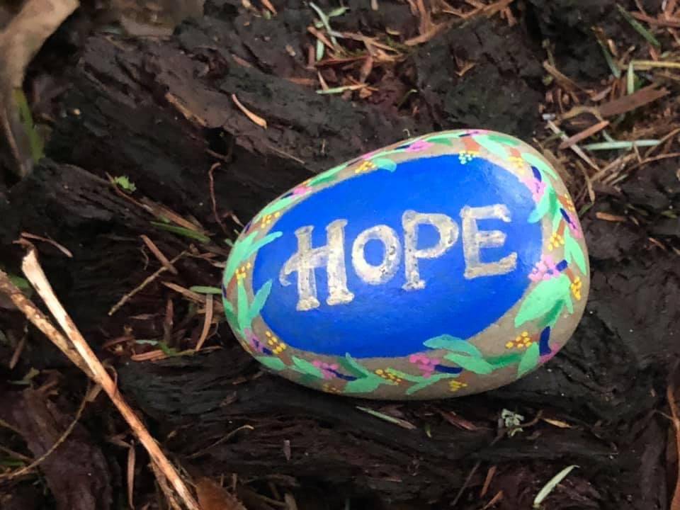 A painted rock found on Mercer Island. Photo courtesy of Greg Asimakoupoulos