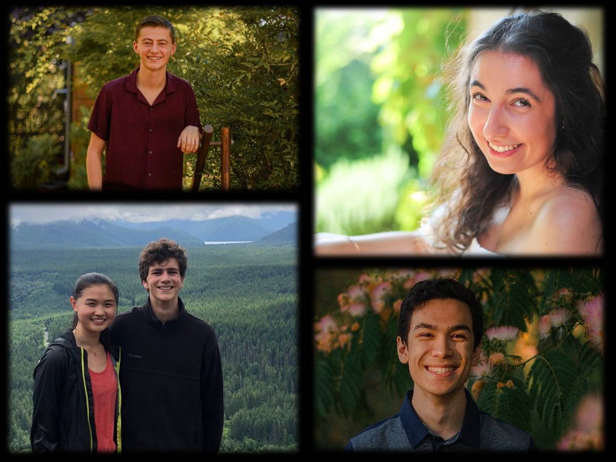 Clockwise from upper left, Hunter Evans, Sabrina Hubbell, Nima Taherzadeh and Joyce Zhang and Noah Hendelman. Courtesy photos