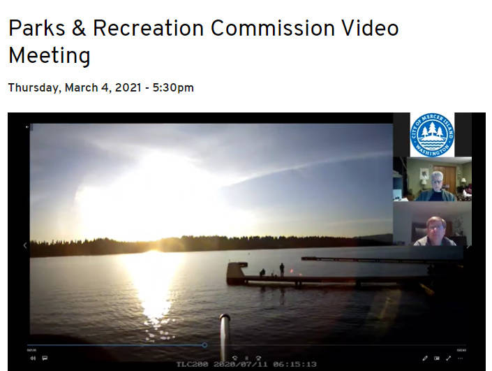 Luther Burbank Docks Subcommittee members presented a draft preferred concept plan to the Mercer Island Parks and Recreation Commission on March 4. Zoom screen shot