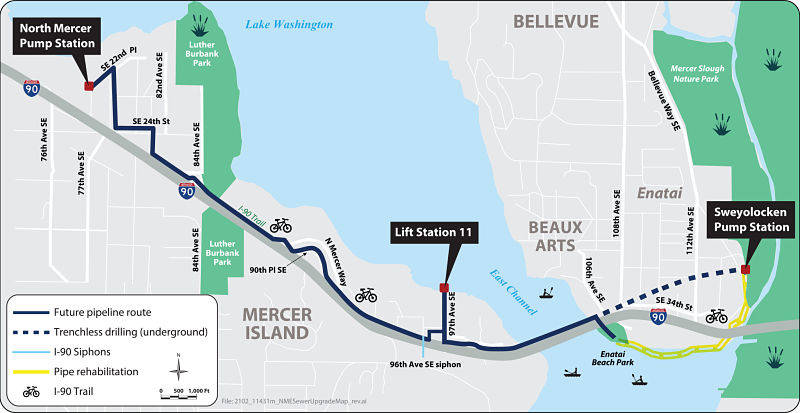 A graphic depicts the North Mercer Island/Enatai sewer upgrade project. Photo courtesy of King County