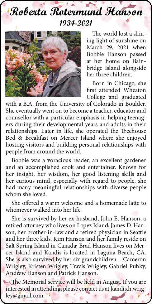 Roberta Rotermund Hanson | Obituary