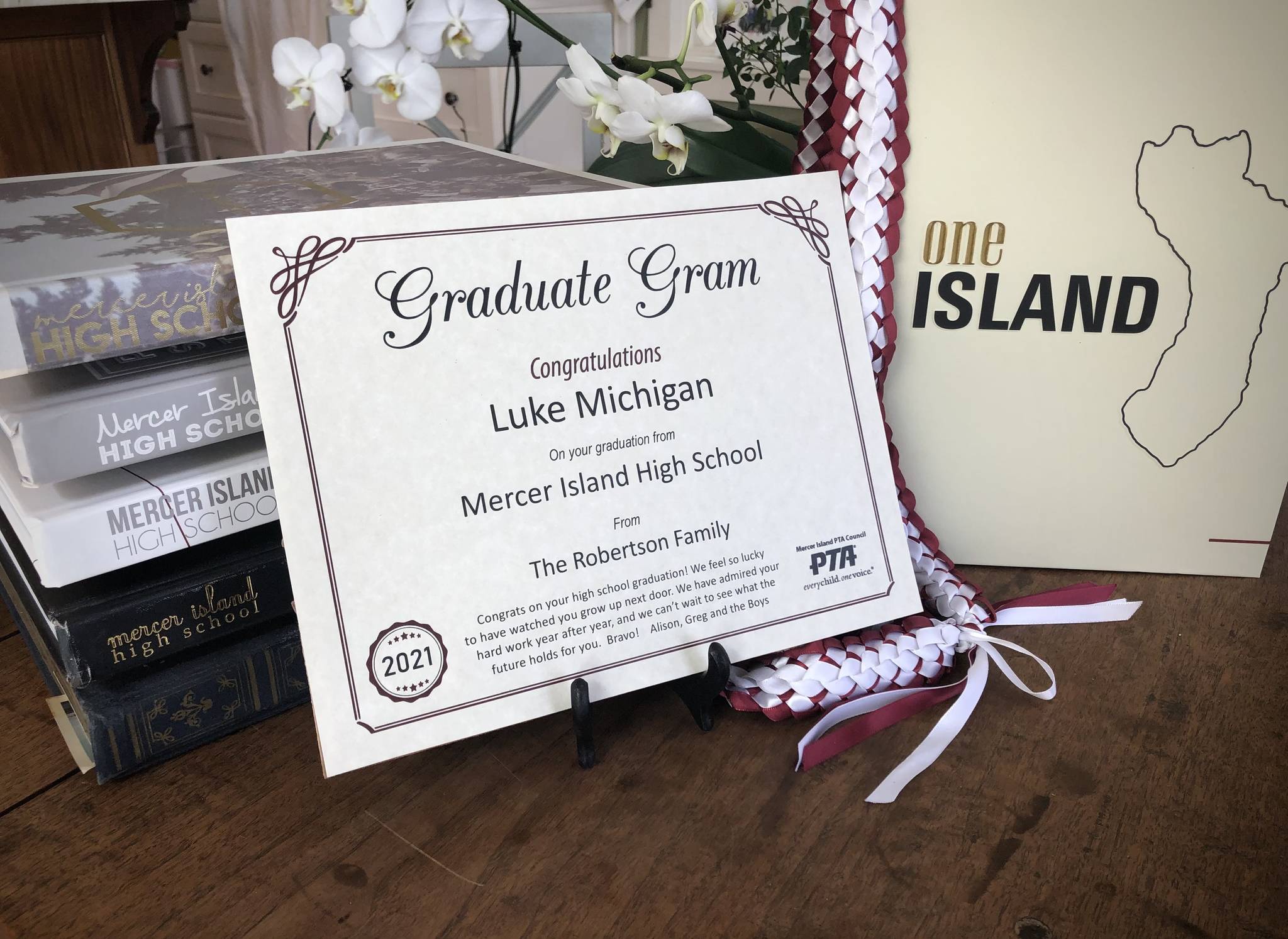 Pictured is a fictitious example of a Mercer Island Grad Gram. Photo courtesy of the Mercer Island PTA Council