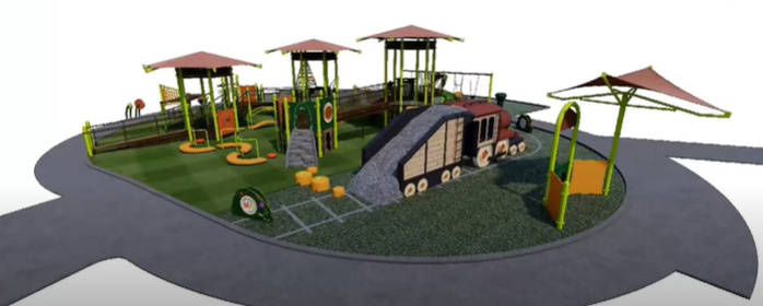 Pictured is an artist’s rendering of what the new Mercerdale Park playground will conceptually look like when it’s completed. Zoom screenshot