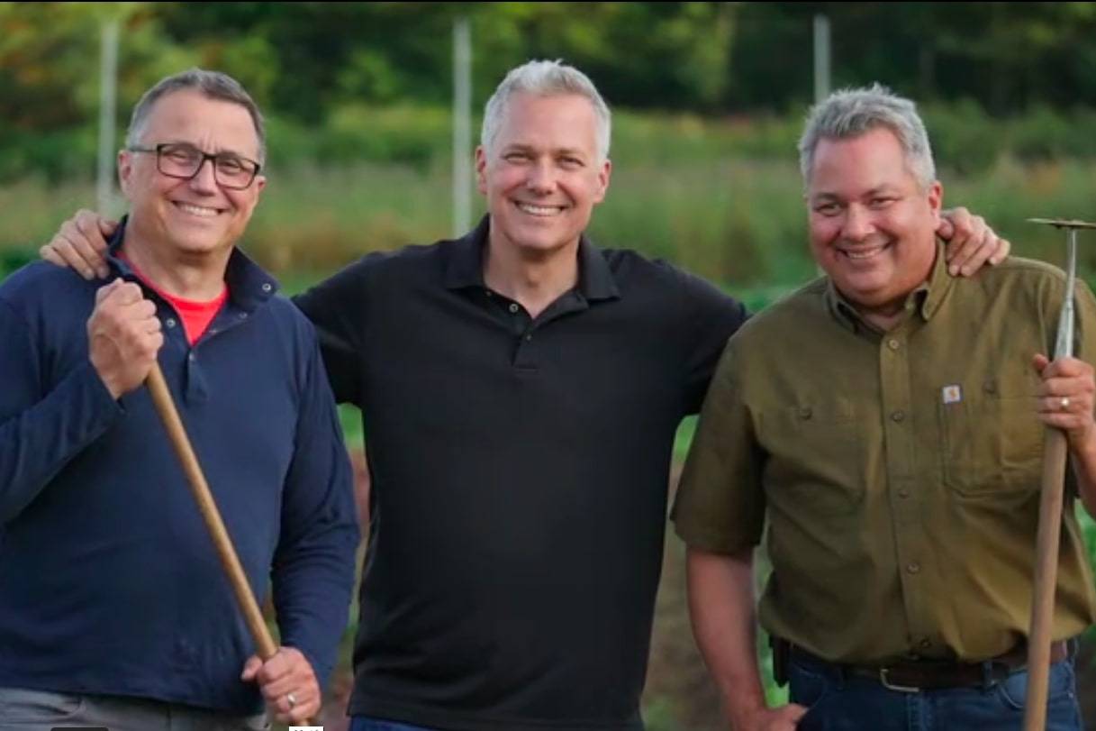 From left to right: Craig Wright, Mark Wright and Chris Wright, all co-founders of Wright Brothers Farms. Screenshot courtesy of Wright Brothers Farms