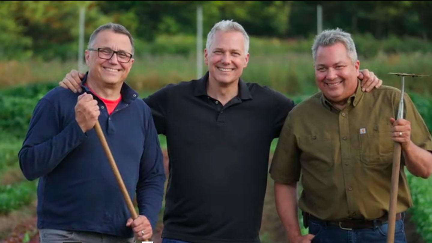 From left to right: Craig Wright, Mark Wright and Chris Wright, all co-founders of Wright Brothers Farms. Screenshot courtesy of Wright Brothers Farms