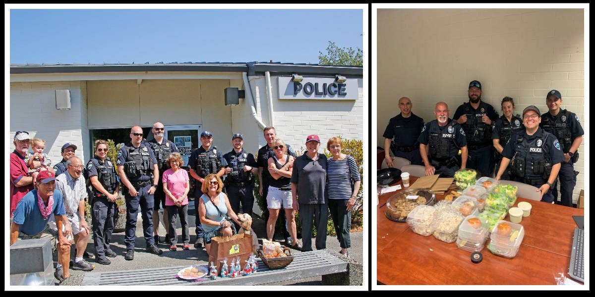 Rotary Club of Mercer Island members and a group of residents showed their appreciation for the Mercer Island Police Department and its service over the Independence Day weekend by bringing lunch, baked goods and other treats by its building on July 3-4. Courtesy photos