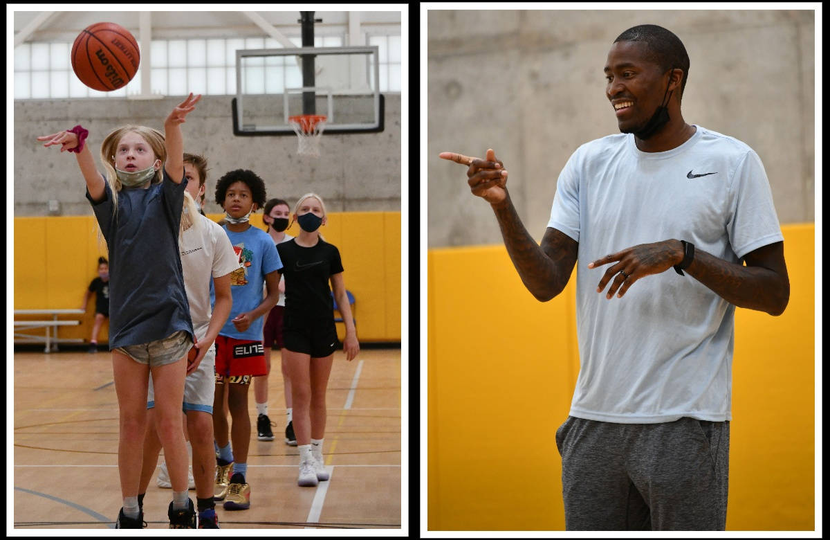 Jamal Crawford, who played for 20 seasons in the NBA, answered copious questions and interacted with players at his Summer Basketball Skills Camp at the Mercer Island Boys Girls Club on Aug. 3-5. Sixty-five boys and girls players in grades 3-8 attended the camp. Andy Nystrom/ staff photos