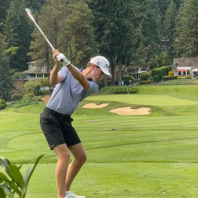 Mercer Island High School (MIHS) senior-to-be Ethan Evans notched his second consecutive Washington Junior Golf Association boys state championship on Aug. 3-5 on the par-72 Glendale Country Club course in Bellevue. He shot eight under par for three rounds (71-67-70-208) to accumulate 100 points in the age 16-18 competition. Evans, who plans to play college golf at Duke University, had 14 birdies during his three rounds. Peter Dionne-Yahr of Kent took second with a mark of 66-73-73-212 for 90 points. Also for Mercer Island, Elias Malakoff tied for sixth and Jack Dilworth tied for 10th. Photo courtesy of the Mercer Island School District