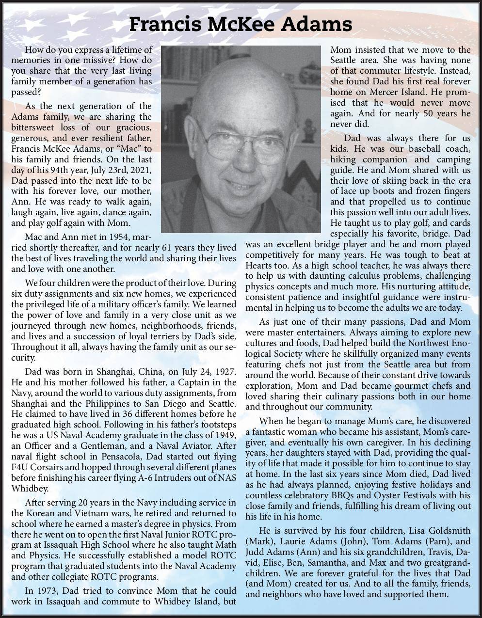 Francis McKee Adams | Obituary