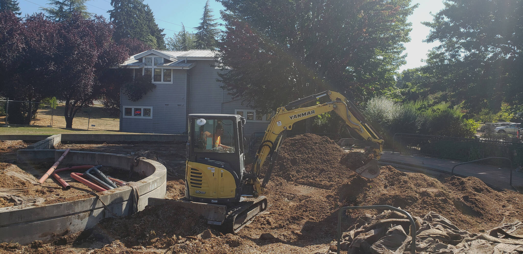 A construction crew begins demolition of the Mercerdale Park playground on Sept. 2. Photo courtesy of John Hamer