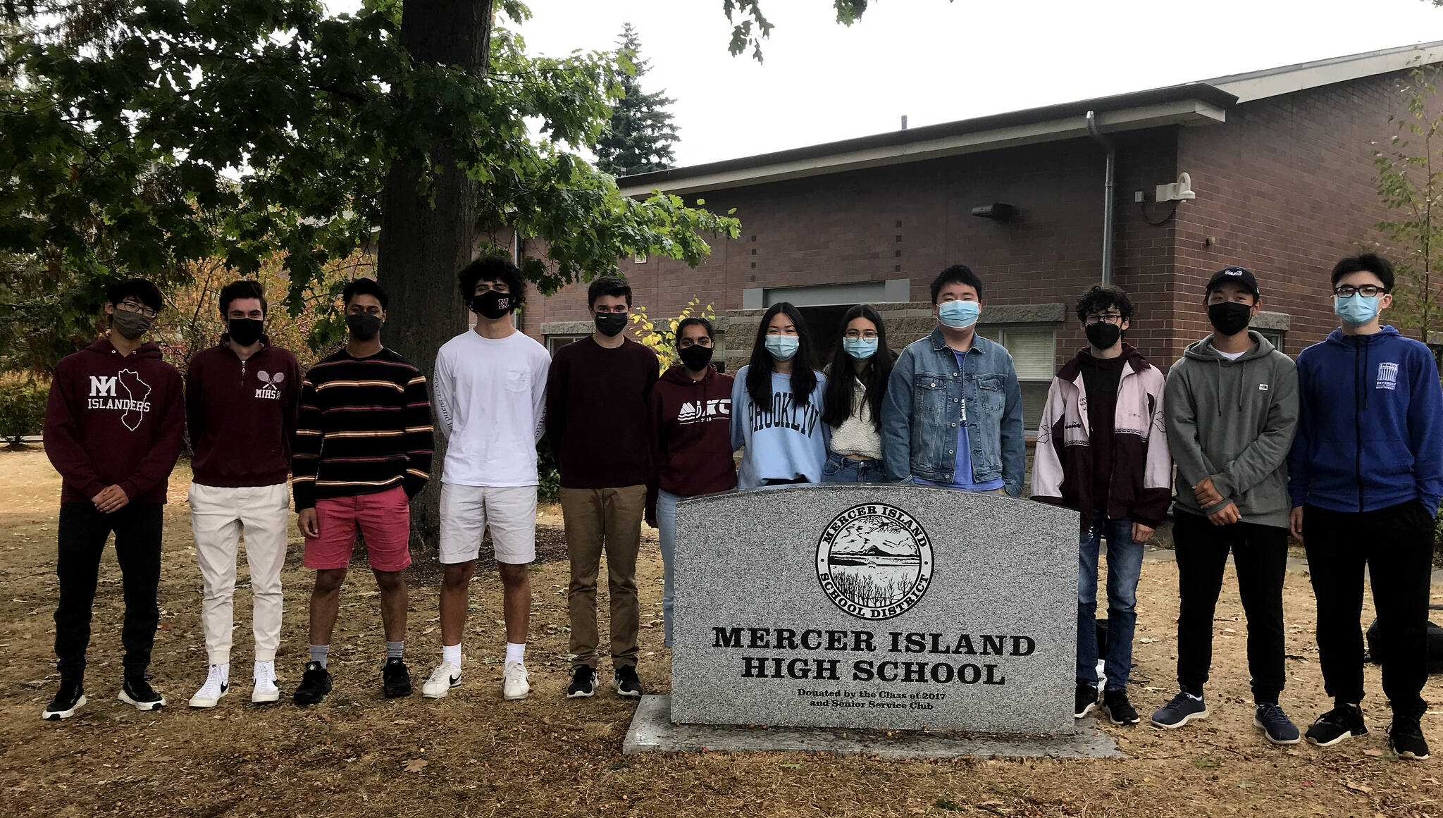 Pictured are 12 of the 13 Mercer Island High School seniors who have been named semifinalists in the National Merit Scholarship Program. Photo courtesy of the Mercer Island School District