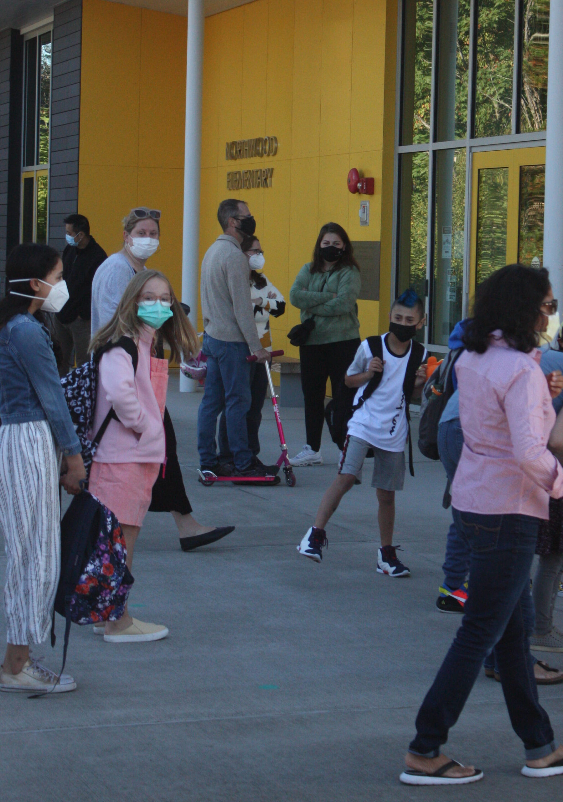 Northwood Elementary School students arrive for their first day of classes on Sept. 1, 2021. Andy Nystrom/ staff photo