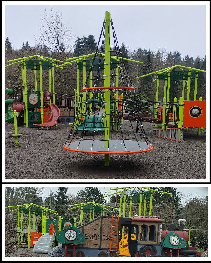 On the afternoon of Jan. 24, a Mercerdale Park user smiled and noted that the playground in progress was “looking good.” According to the city’s Let’s Talk community page, staff is estimating the playground’s completion in late February, but that could change depending on the weather. For now, the train play sculpture and other equipment sits behind fences until the reopening. “The playground surfacing crew needs dry weather and 50-degree temperatures to install the resilient surfacing –- it may take several weeks to get a window,” the Jan. 5 report reads. Andy Nystrom/ staff photo