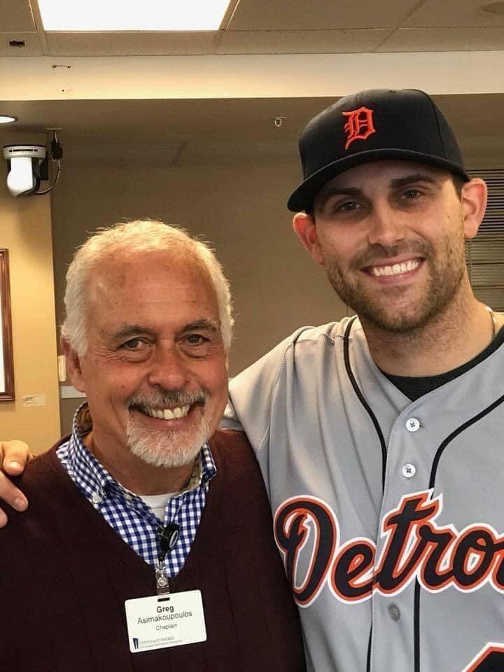 After playing seven seasons with the Detroit Tigers, Mercer Island native Matt Boyd signed a one-year, $5.2 million contract on March 20 to pitch for the San Francisco Giants, according to mlb.com. Here the southpaw visits with Greg Asimakoupoulos, his former pastor at Evergreen Covenant Church on the Island. Boyd, a distant relative of Hall of Famer Bob Feller, previously played with the Toronto Blue Jays. The 31-year-old underwent flexor-tendon surgery in his left forearm last September and aims to return to the mound in June, the report noted. Photo courtesy of Greg Asimakoupoulos